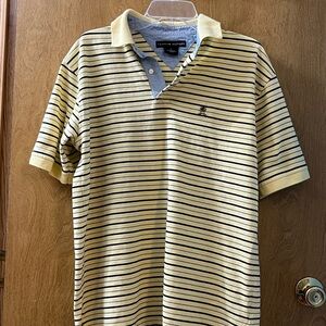 Tommy Hilfiger Yellow Striped Men's Polo Shirt Size Large Short Sleeve l